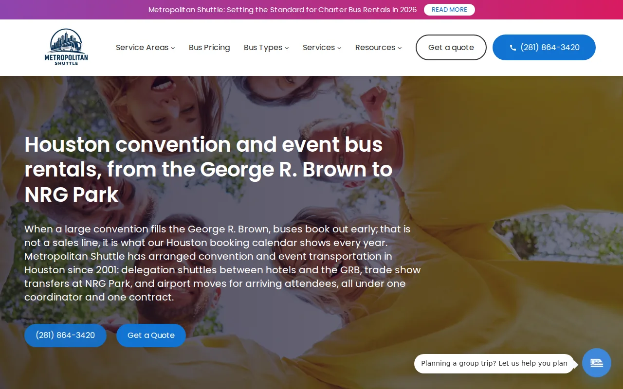 Screenshot of the Metropolitan Shuttle website