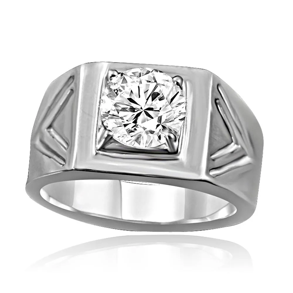 Product photo of 2CT Round Diamond Veneer Cubic Zirconia Men's Ring. 635R1036