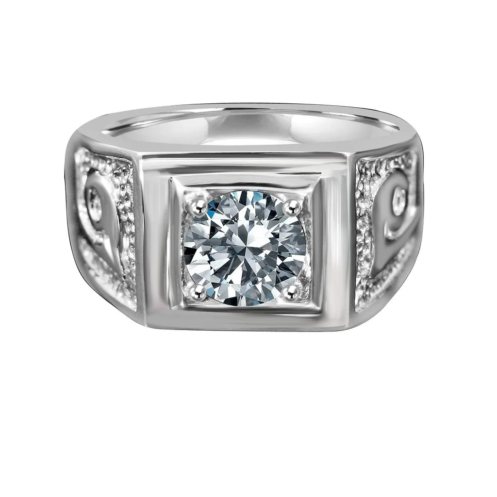 Product photo of 2CT Round Diamond Veneer Cubic Zirconia Men's Ring. 635R1003