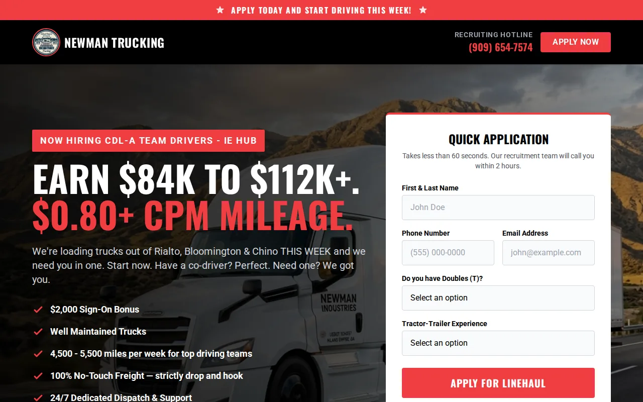 Screenshot of the CDL Jobs Inland Empire website