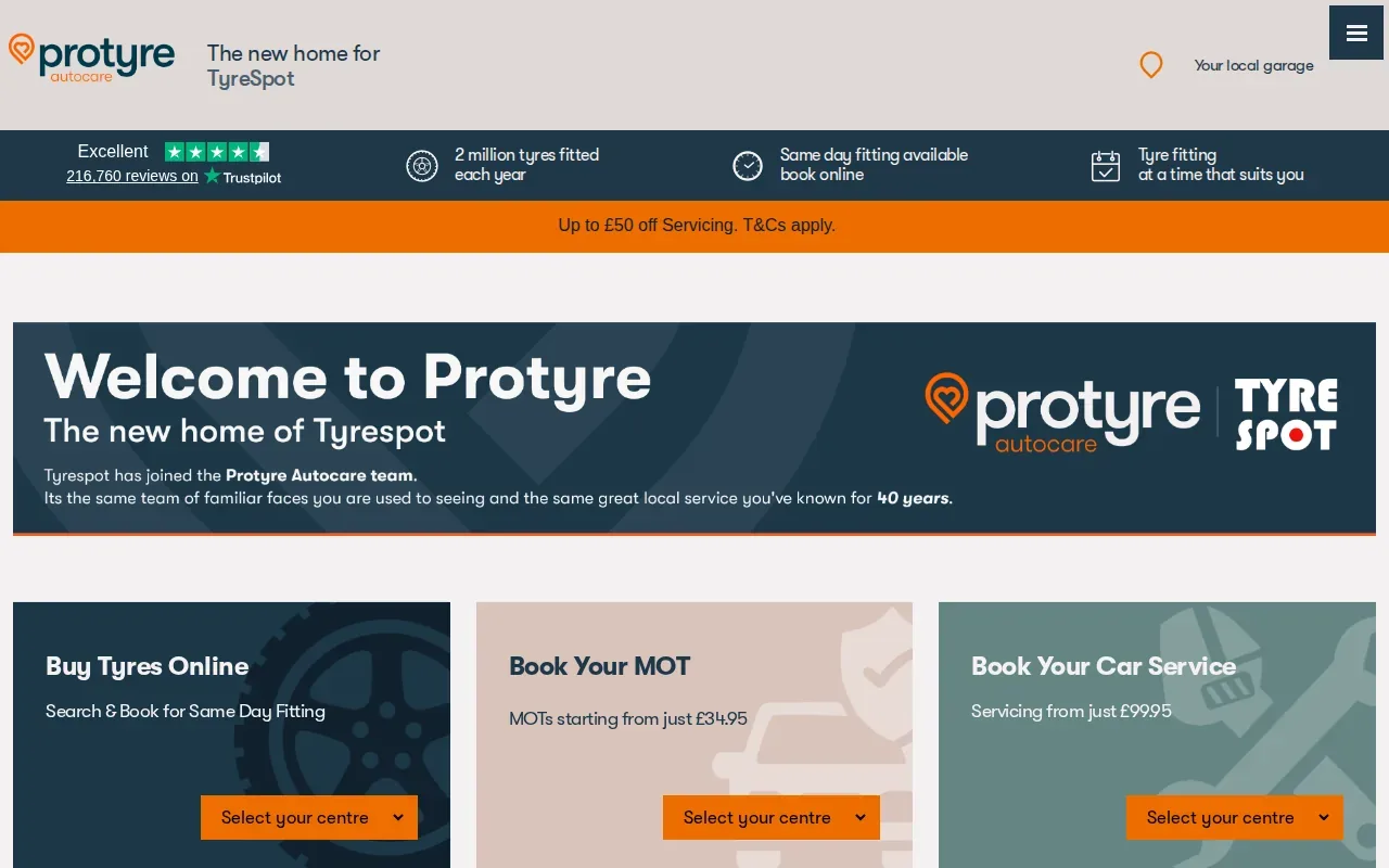 Screenshot of the Tyrespot website