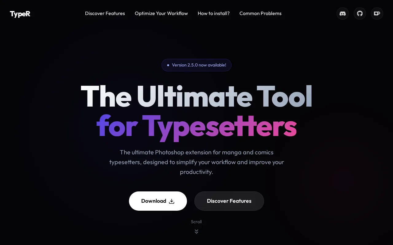 Screenshot of the TypeR website