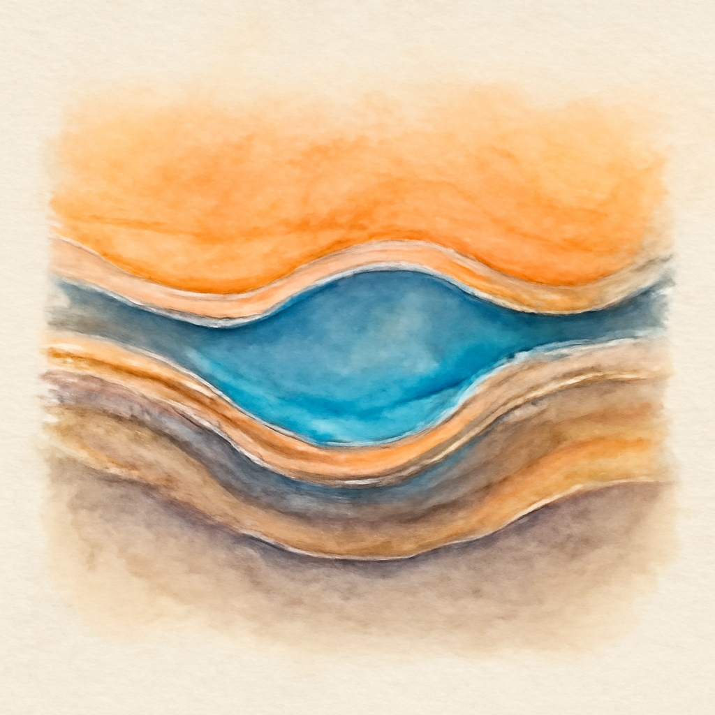 A close‑up of a retinal OCT scan showing sub‑retinal fluid under the macula, with a subtle blue overlay highlighting the fluid pocket. Alt: OCT image of central serous chorioretinopathy showing fluid under the retina.