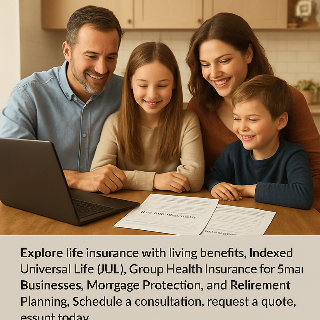 A warm, comforting scene of a family gathered around a kitchen table with medical paperwork and a laptop, showing hope and support. Alt: life insurance accelerated death benefit family support illustration.