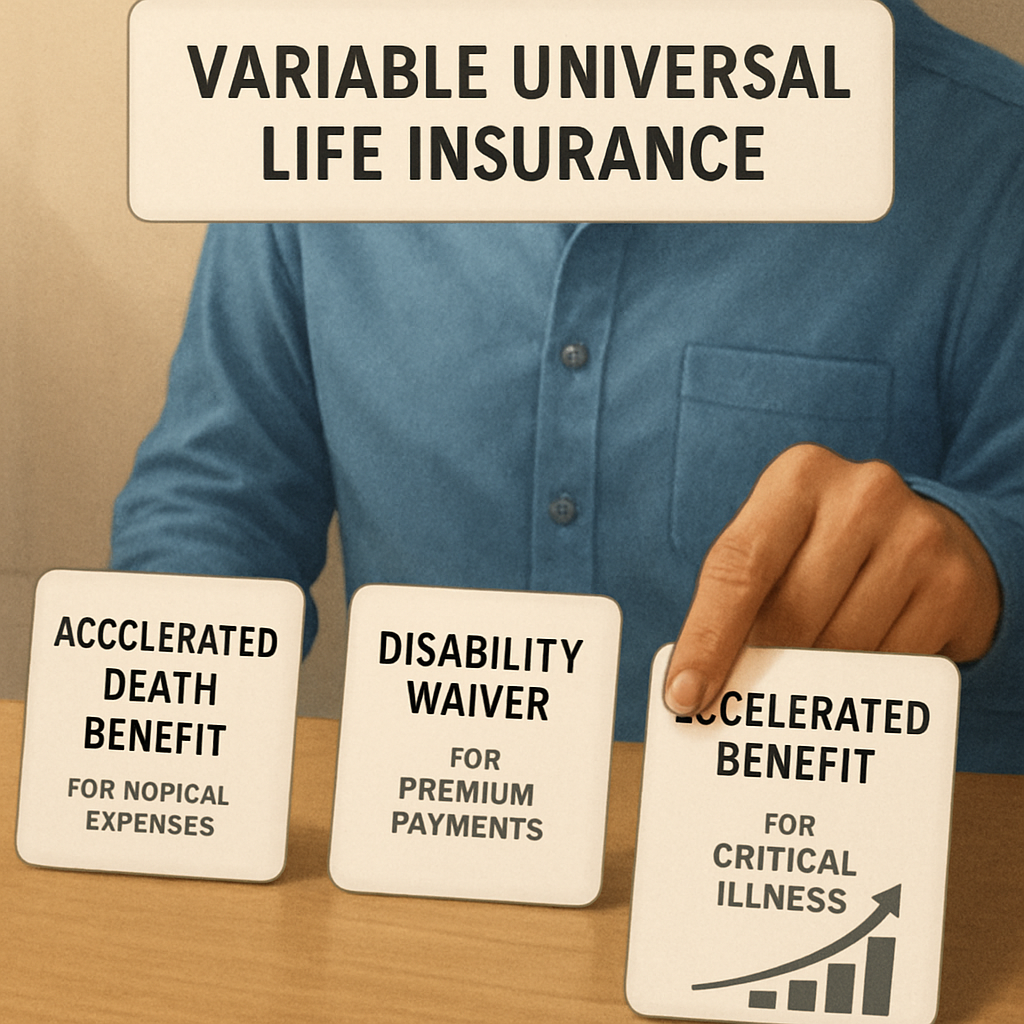 Illustration of a person choosing different variable universal life insurance living benefit options, highlighting flexibility and financial growth. Alt: Choosing variable universal life insurance living benefits tailored for individual financial goals.