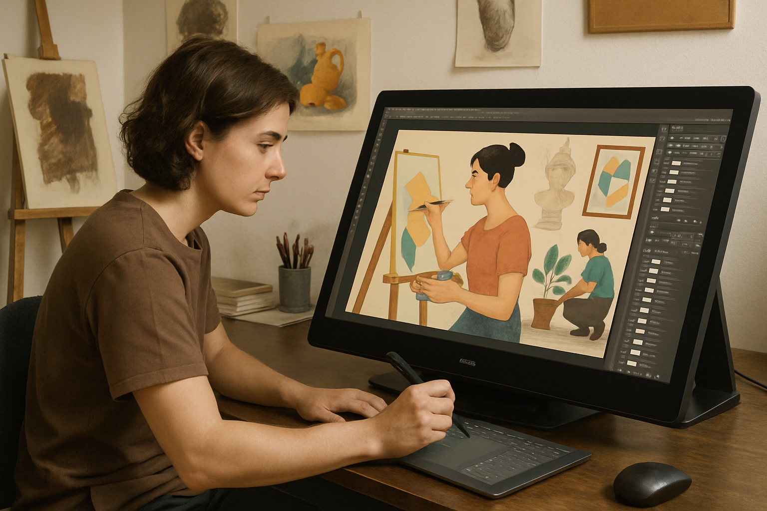 Artist working on digital animation depicting modern applications of art studio minor skills. Alt: Digital animation creation illustrating the scope of an art studio minor’s practical skills.