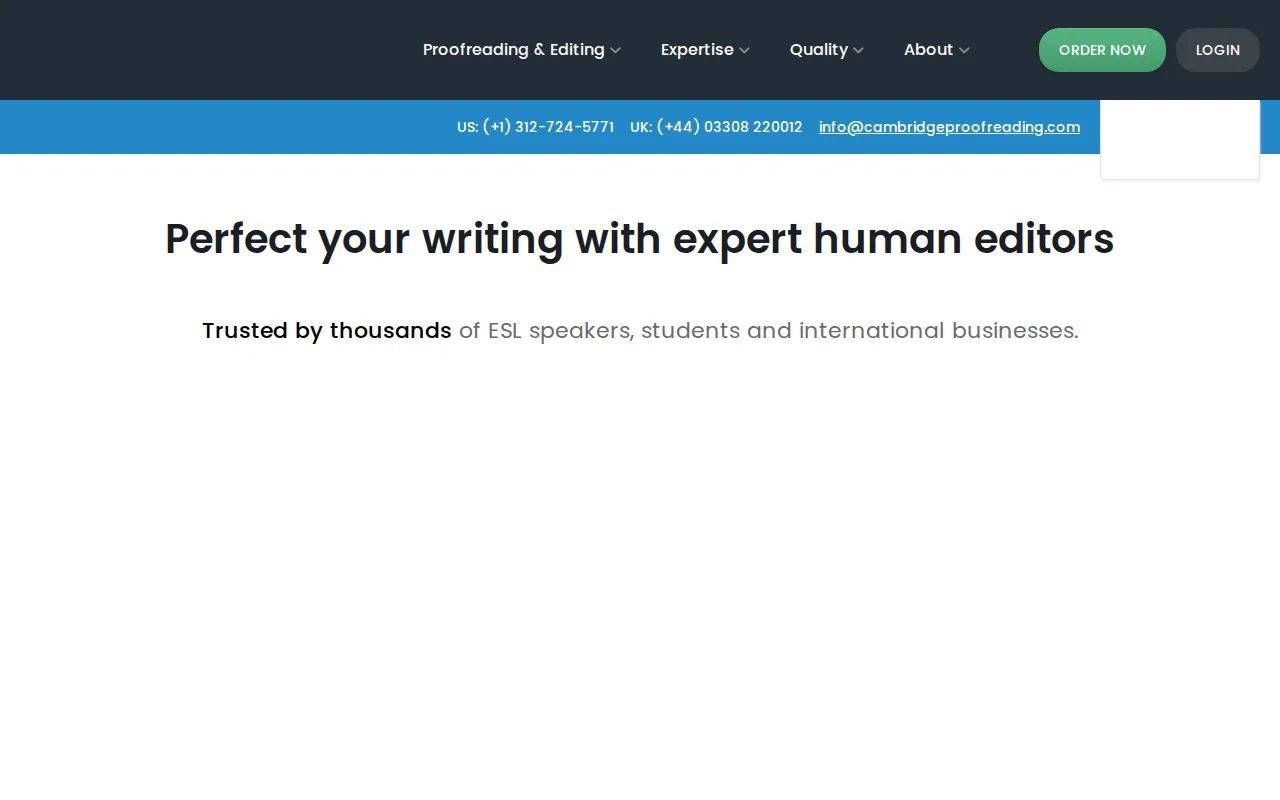 Screenshot of the Proofreading and Light Editing website