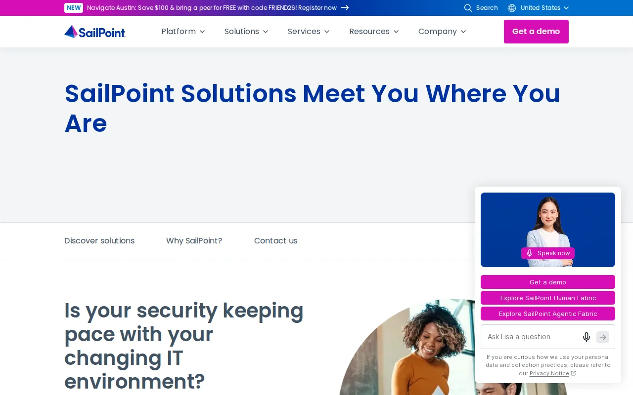 Screenshot of the SailPoint website