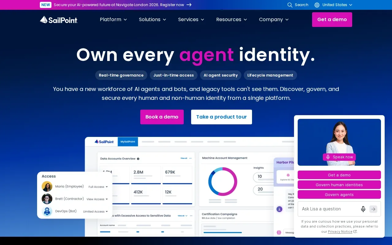 Screenshot of the SailPoint Identity Security Cloud website
