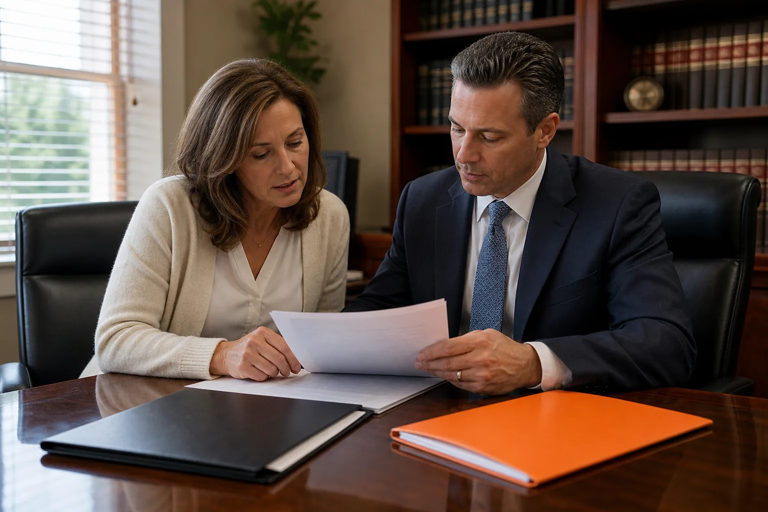 Family and attorney reviewing life insurance ownership and a trust beneficiary designation.