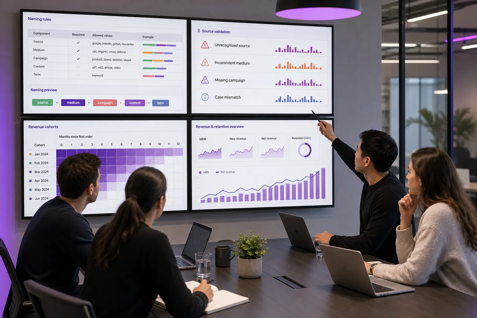 UTM governance audit with campaign naming rules and SaaS revenue attribution.