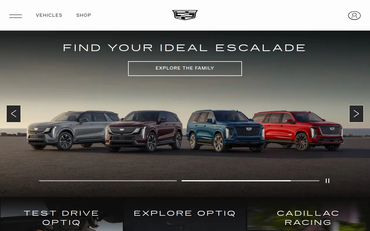 Screenshot of the Cadillac Escalade website