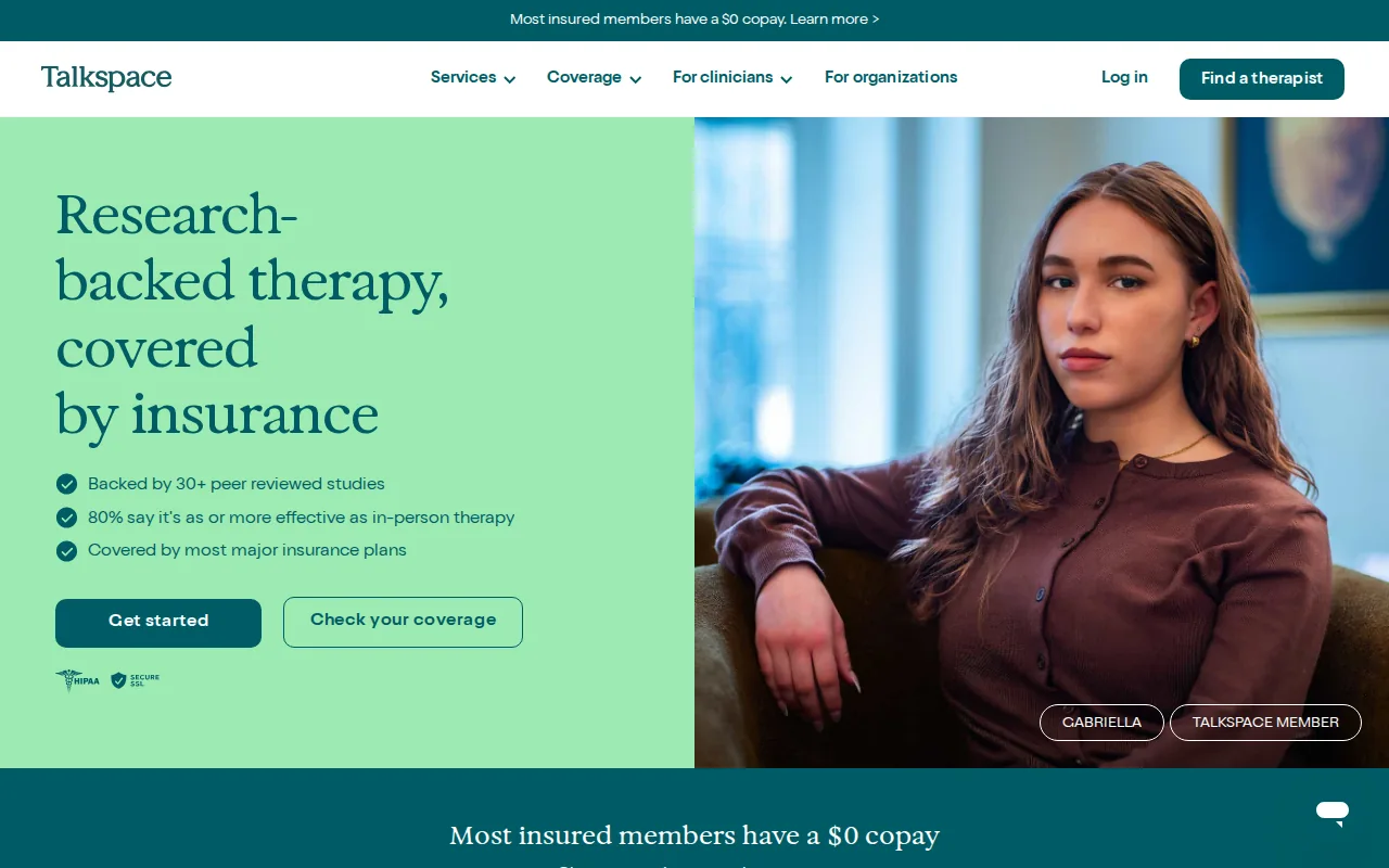 Screenshot of the Talkspace website