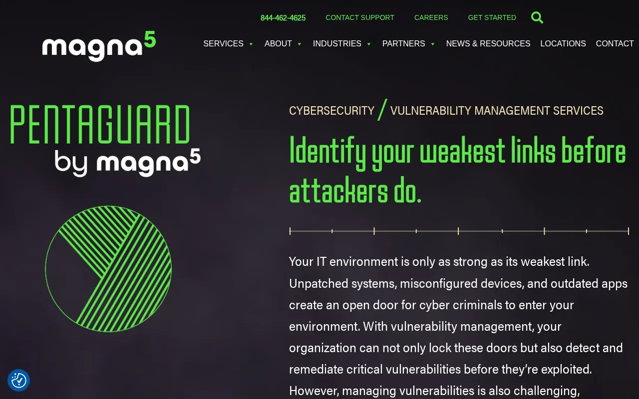 Screenshot of the Vulnerability Management Services by Magna5 website