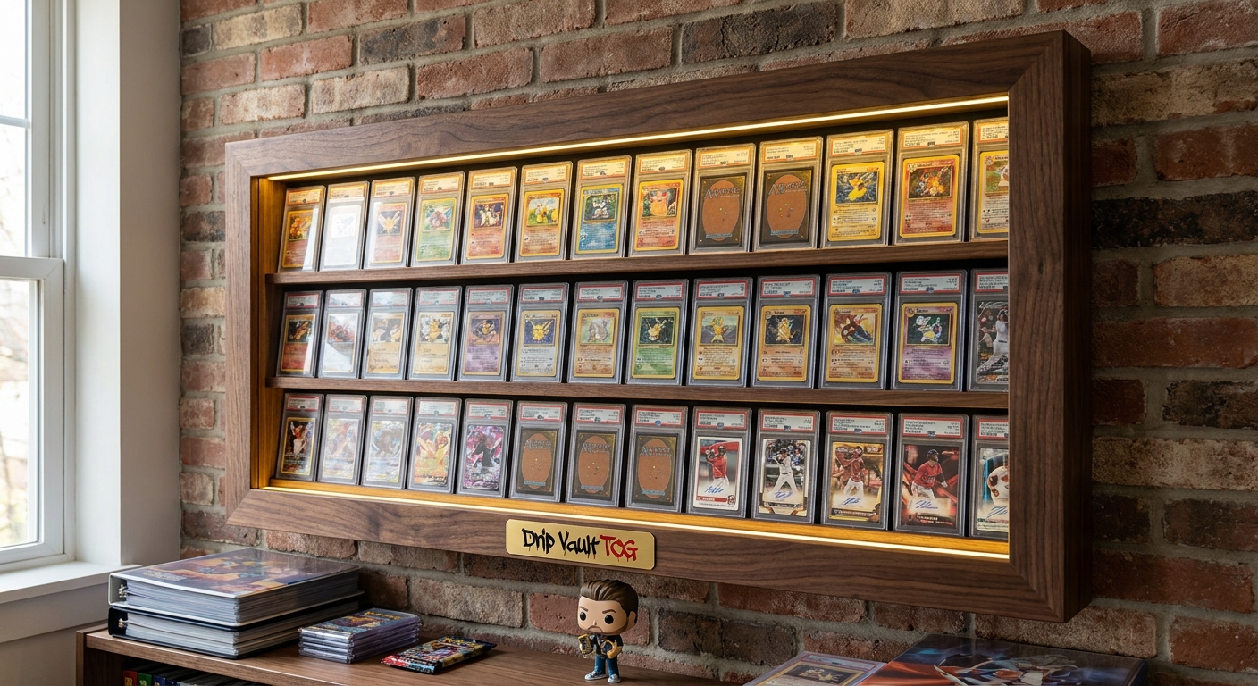 A photorealistic image related to wall-mount-display-case-for-graded-cards. Alt: wall-mount-display-case-for-graded-cards