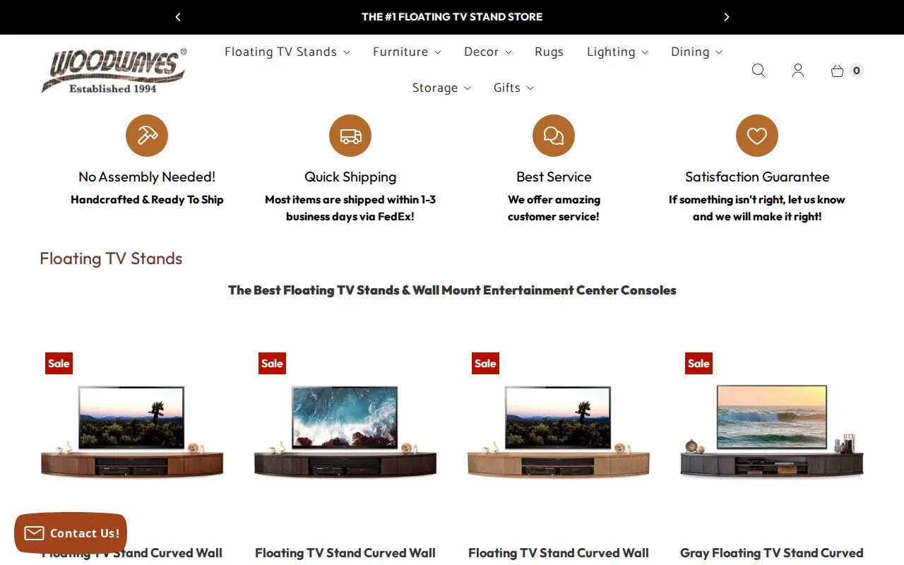 Screenshot of the Floating TV Stand by Woodwaves website