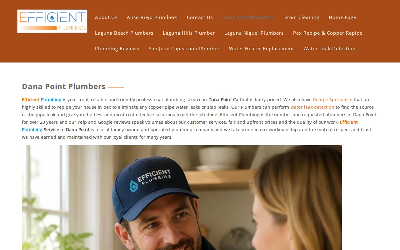 Screenshot of the Efficient Plumbing website