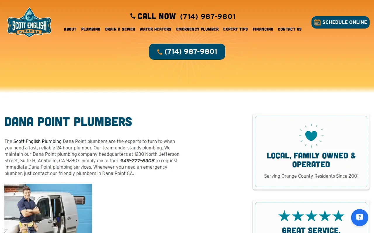 Screenshot of the Scott English Plumbing website