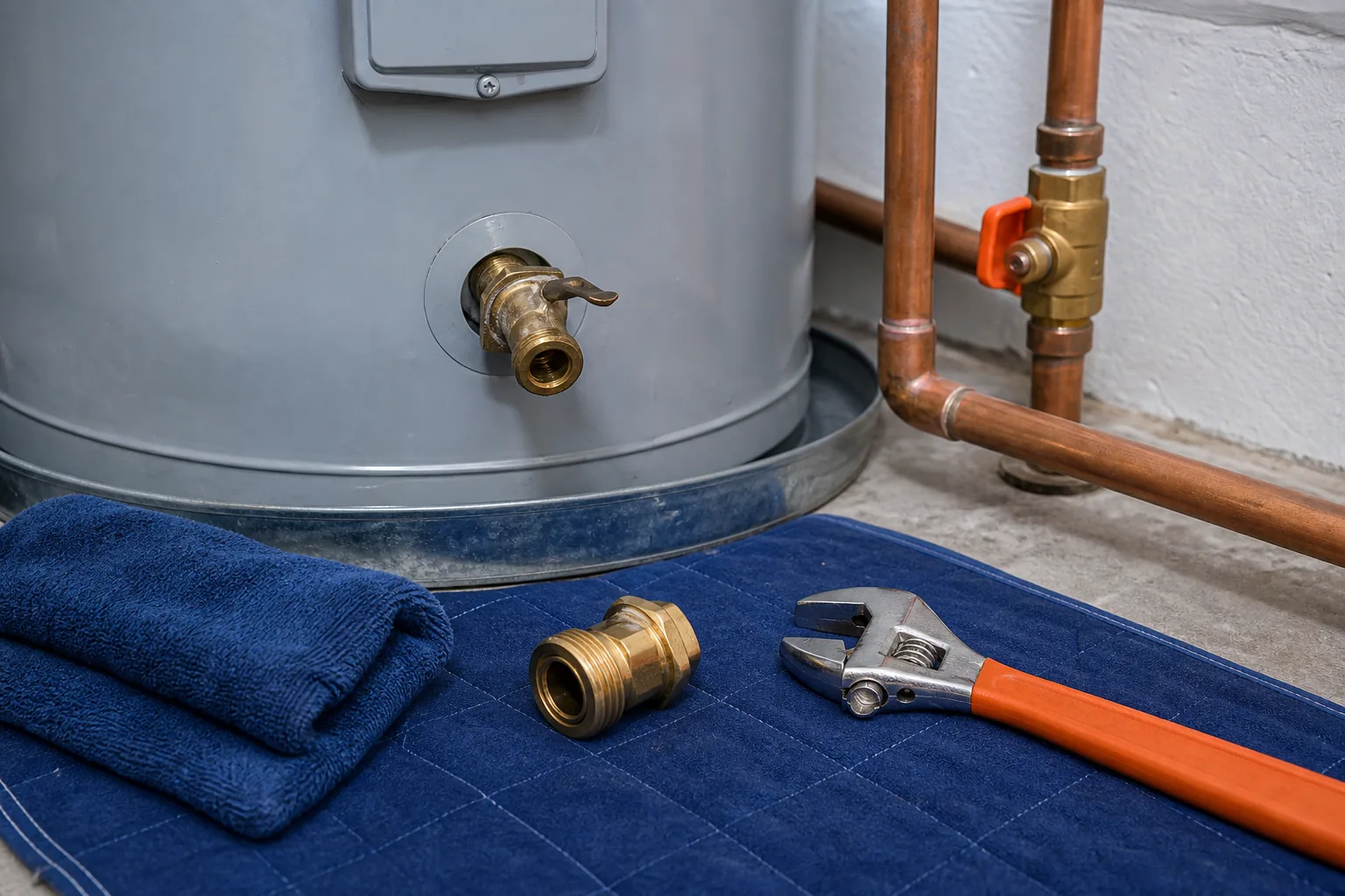 repairing a water heater drain valve to stop a bottom leak