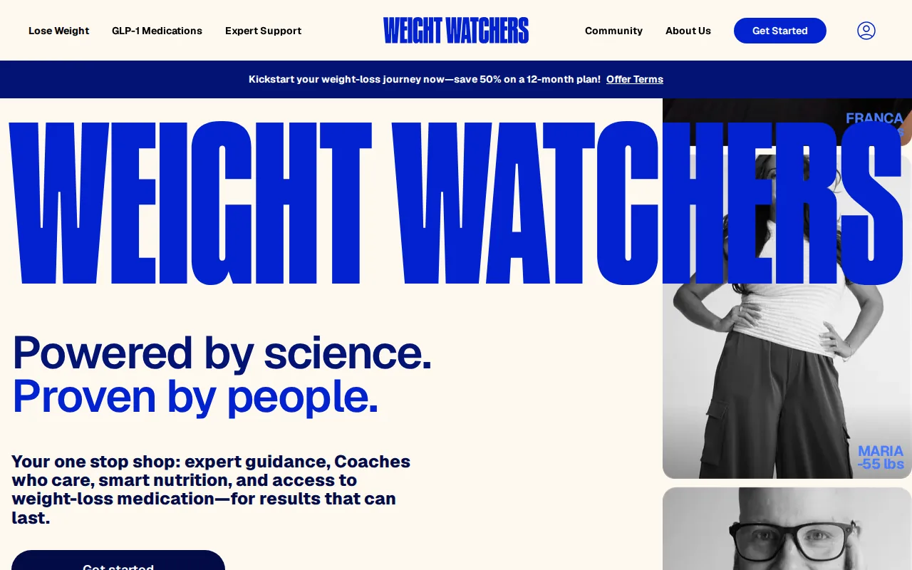 Screenshot of the Weight Watchers website