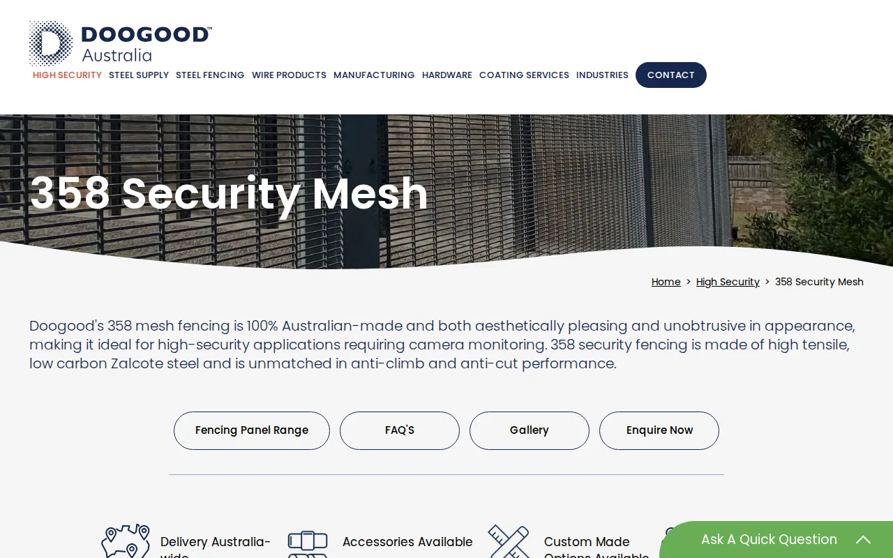 Doogood Australia: visual reference for 2. Doogood Australia, Lifetime Warranty 358 Anti-Climb Mesh Panels