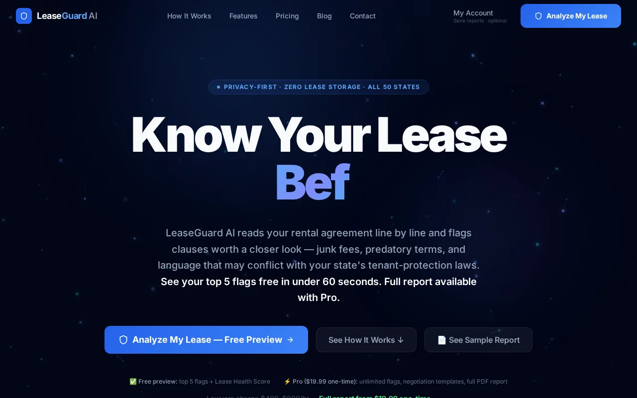 Screenshot of the LeaseGuard AI website