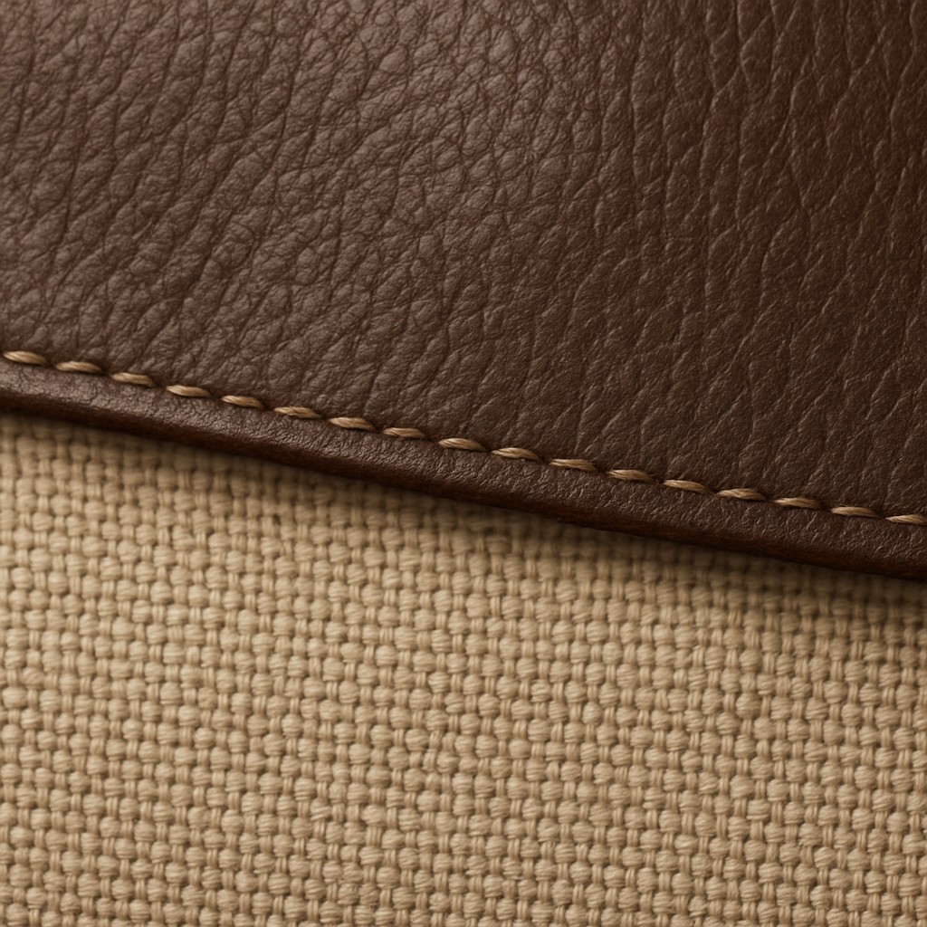 A close‑up of a crossbody bag’s fabric texture, showing leather grain and canvas weave. Alt: Materials durability and care for crossbody bag