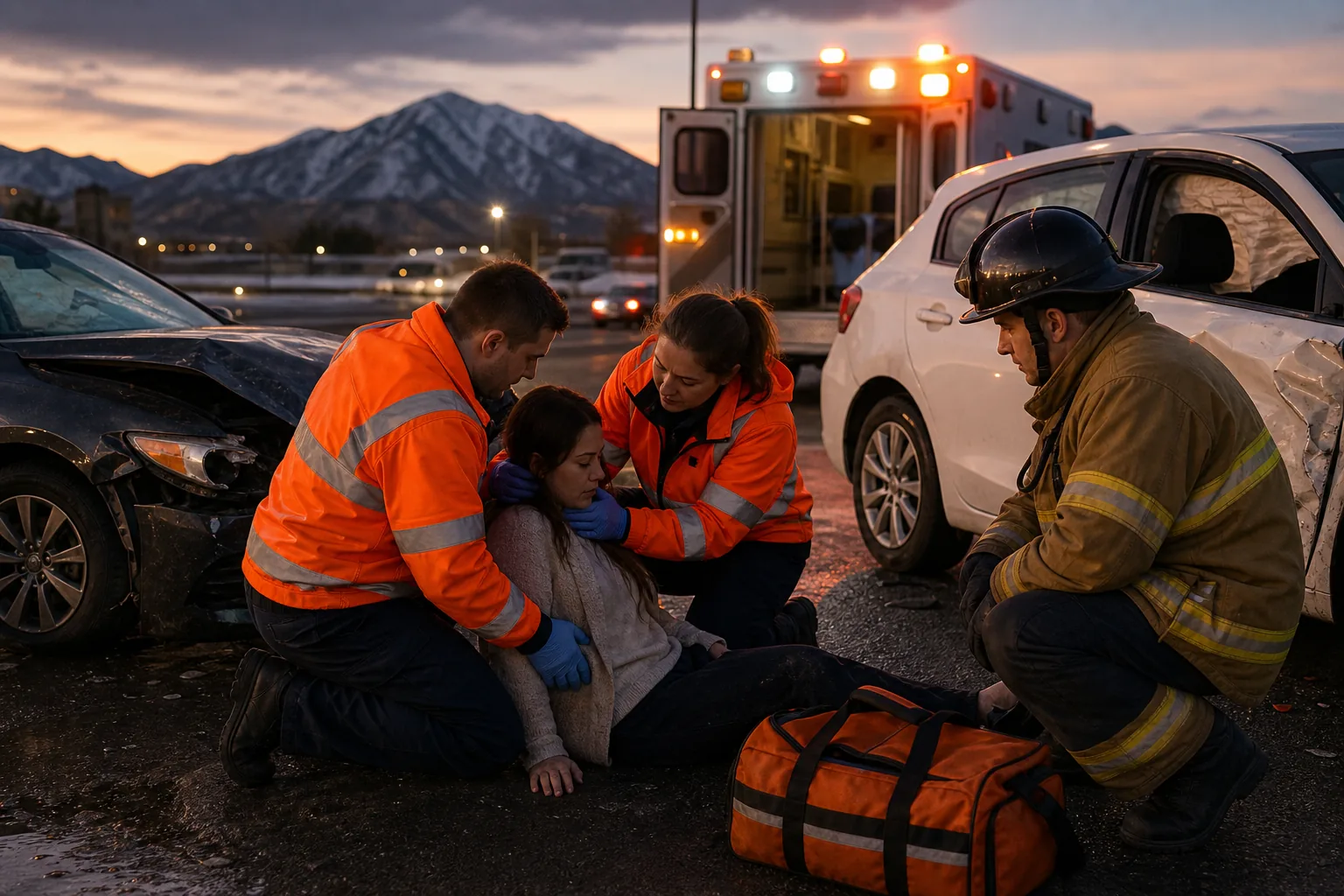 injured rideshare passenger receiving emergency help after a Utah crash