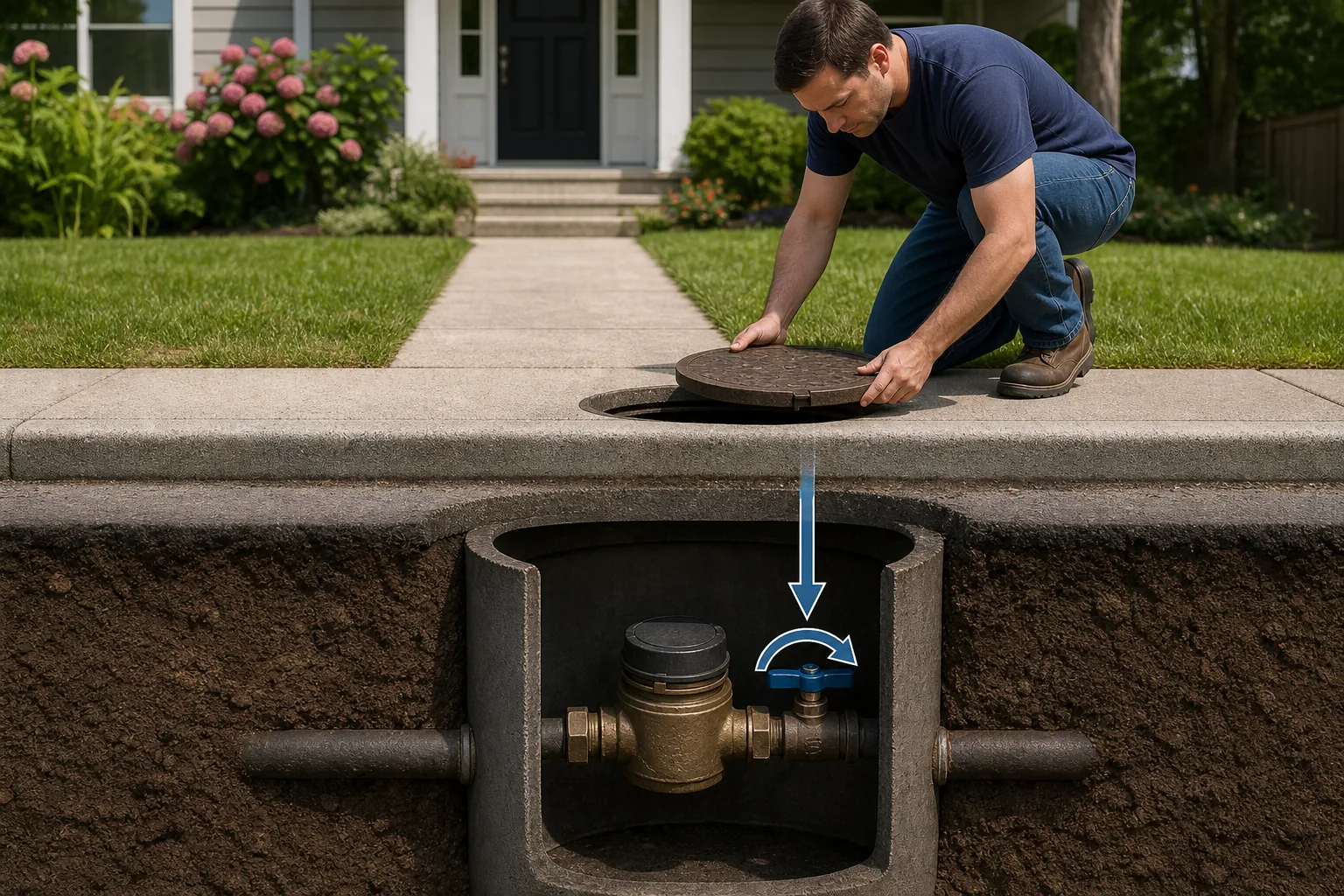 Locate and Operate the Street‑Side Water Meter Shut‑Off: visual reference for 6. Locate and Operate the Street‑Side Water Meter Shut‑Off
