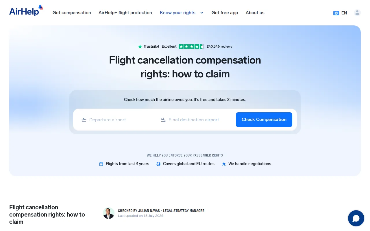Use AirHelp or ClaimCompass for EU Flight Cancellation Compensation: visual reference for 8. Use AirHelp or ClaimCompass for EU Flight Cancellation Compensation