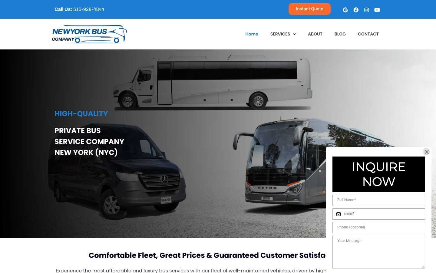 Screenshot of the New York Bus Company website homepage