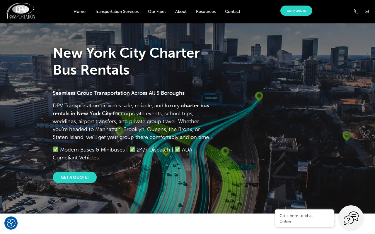 Screenshot of the DPV Transportation website