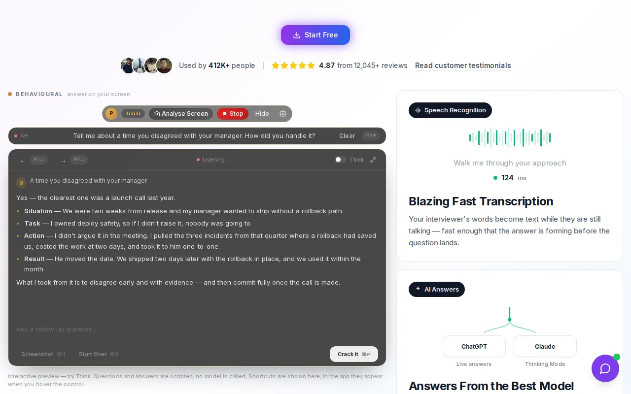 Screenshot of the Phantom Code AI website