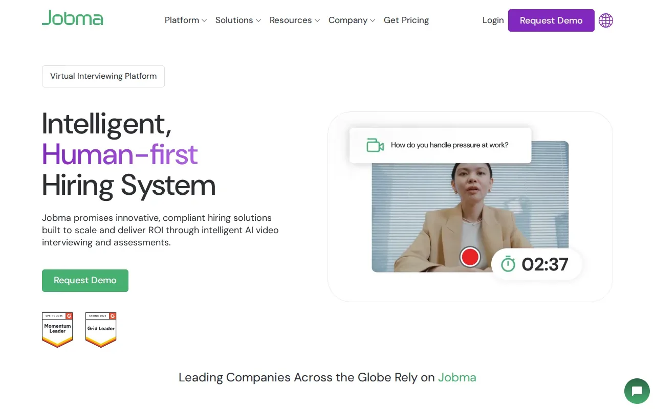 Screenshot of the Jobma website