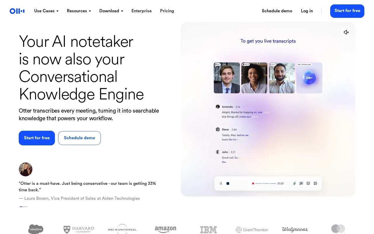 Screenshot of the Otter.ai website