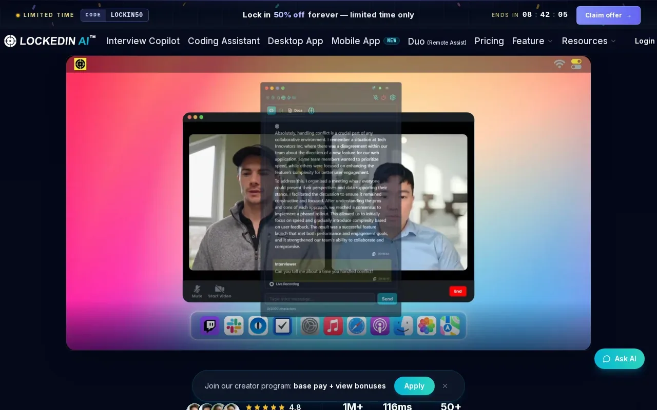 Screenshot of the LockedIn AI website