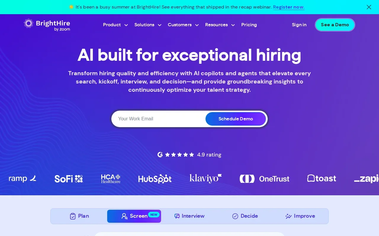 Screenshot of the BrightHire website