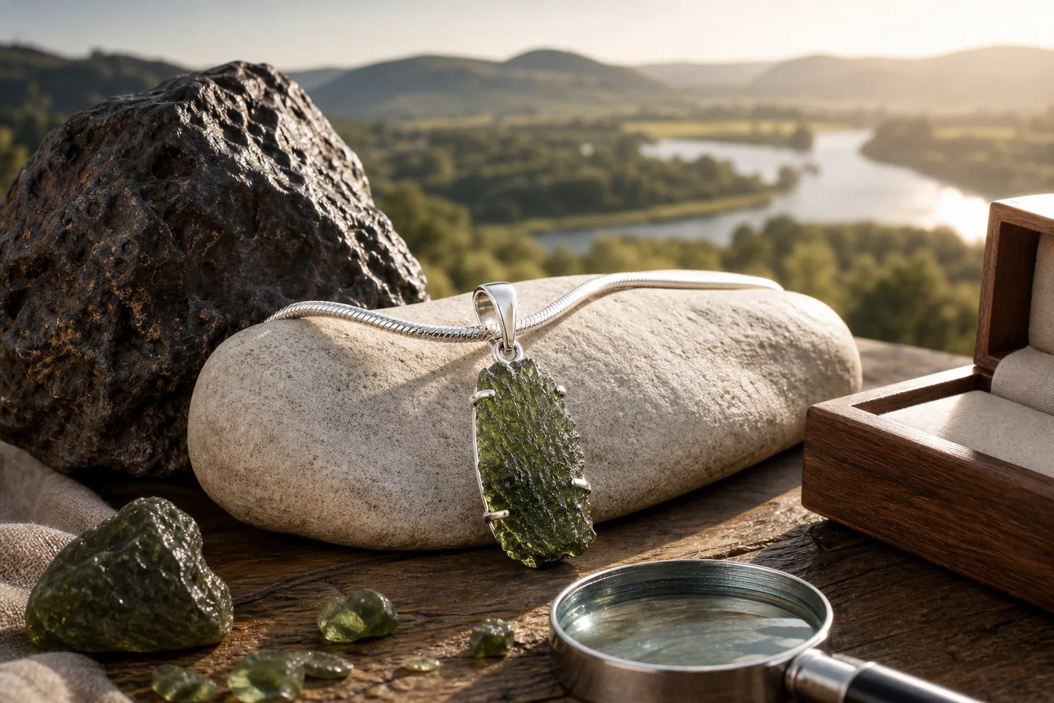 Genuine Moldavite Necklace 17 Inch Sterling Silver Snake Chain Authentic Moldovite Crystal Pendant Meteorite Necklaces for Men/Women: visual reference for 1. Genuine Moldavite Necklace 17 Inch Sterling Silver Snake Chain Authentic Moldovite Crystal Pendant Meteorite Necklaces for Men/Women