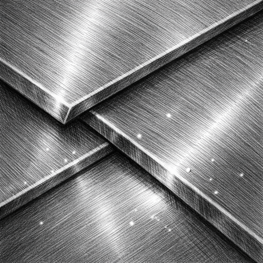 A realistic close‑up of a metal drawing showing crisp edge lines, brushed texture, and tiny highlight specks. Alt: detailed metal texture drawing finishing touches