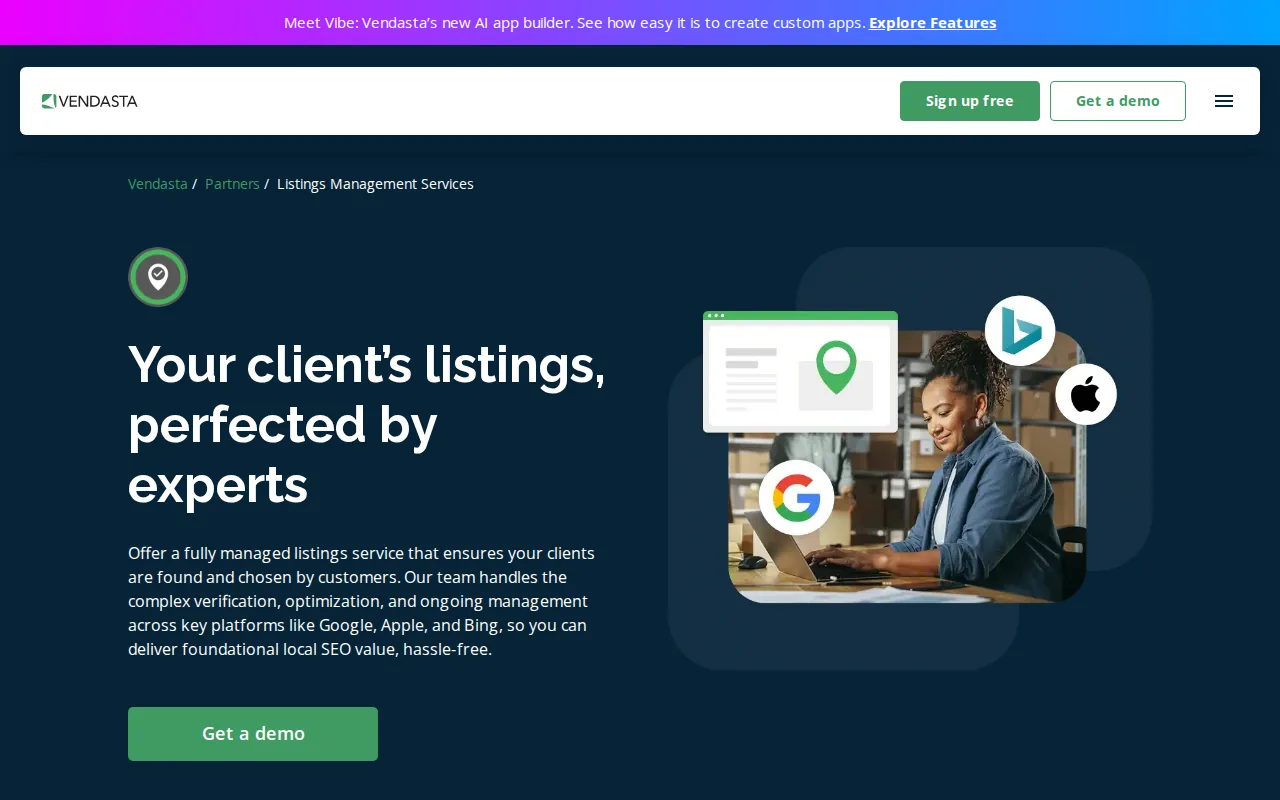 Screenshot of the Vendasta website
