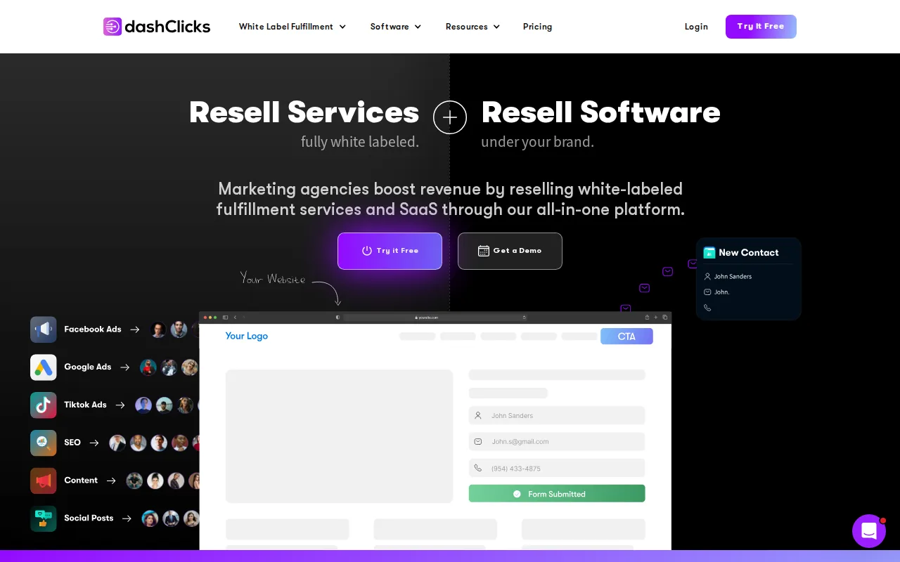 Screenshot of the DashClicks website