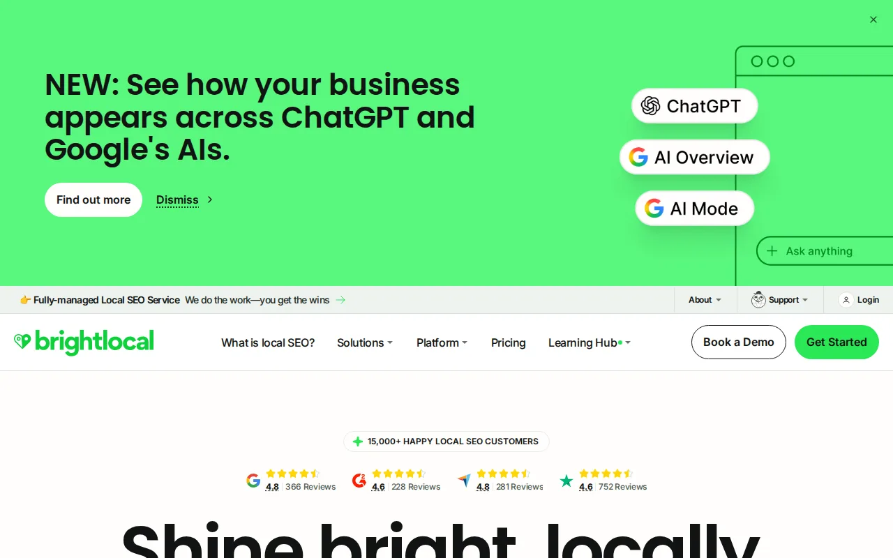 Screenshot of the BrightLocal website