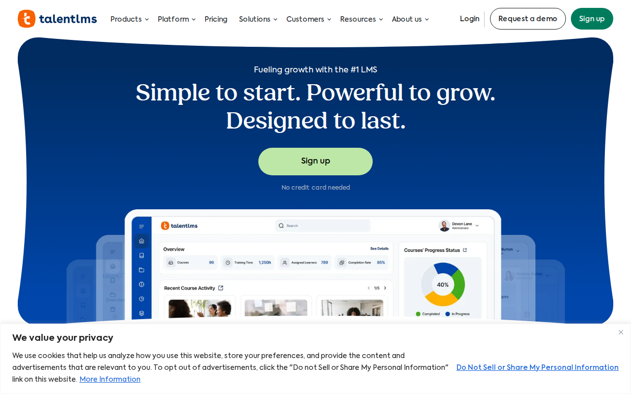 TalentLMS homepage screenshot