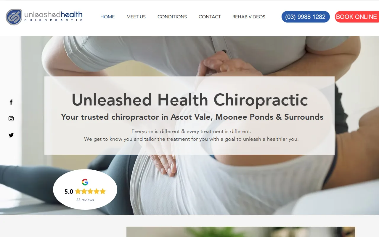 Screenshot of the Unleashed Health Chiropractic website