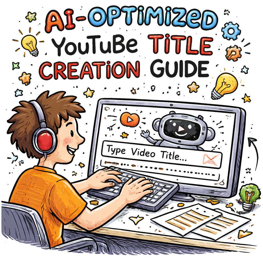 Doodle style illustration of a creator typing a video title into an AI screen, alt: AI‑optimized YouTube title creation guide
