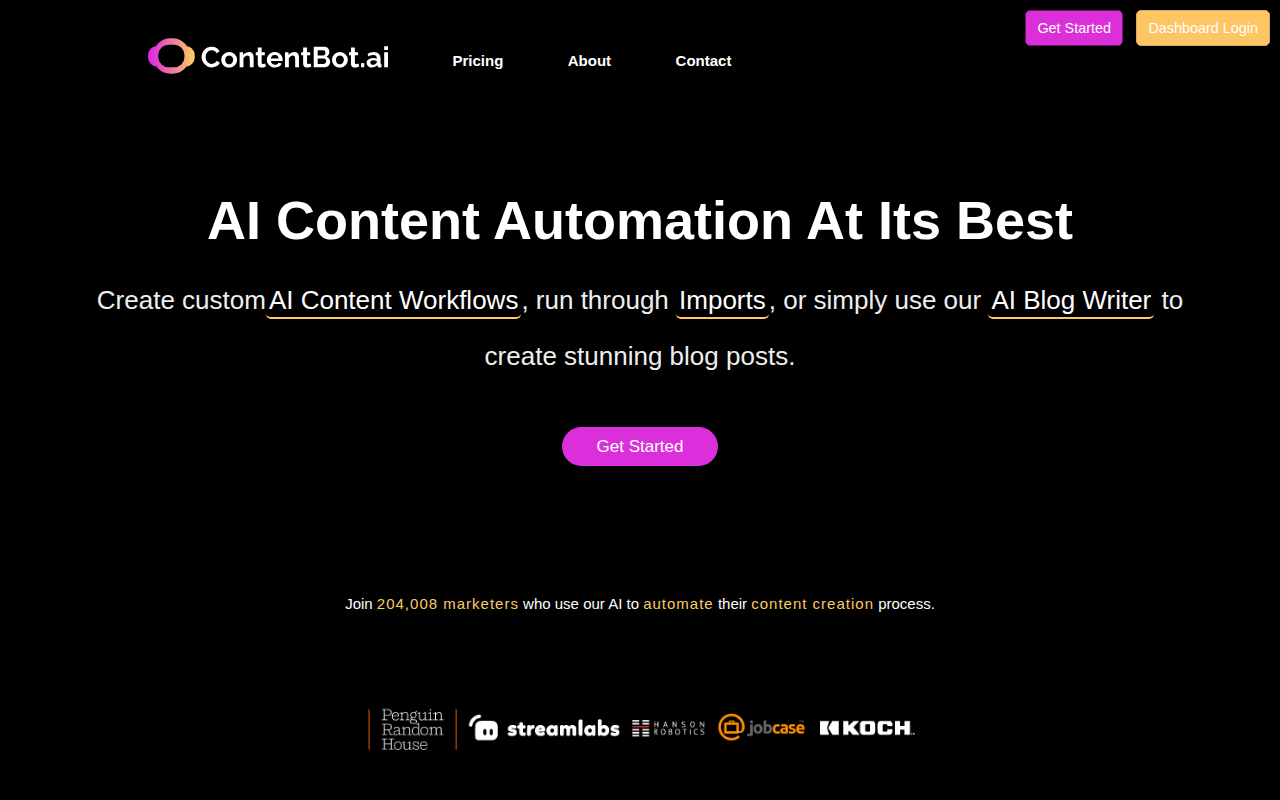 ContentBot homepage screenshot