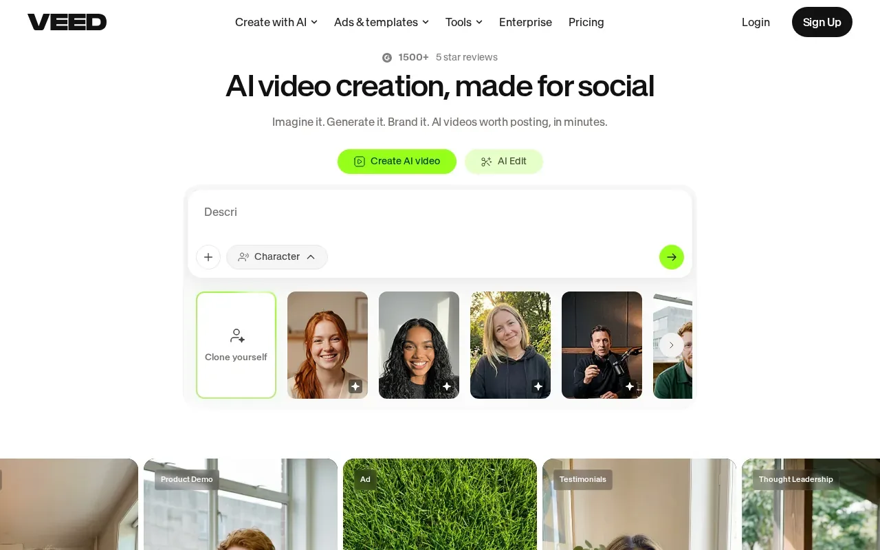 Screenshot of the VEED website