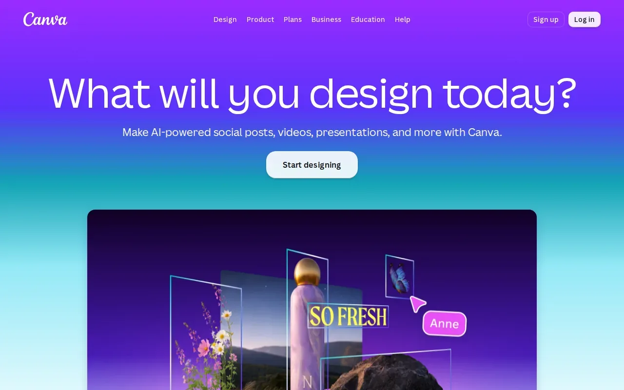 Screenshot of the Canva website
