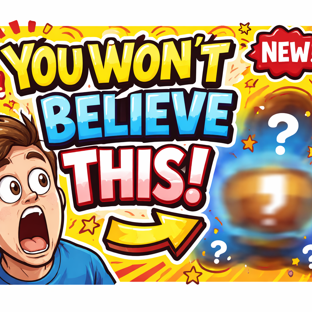 Doodle illustration of a YouTube thumbnail layout showing a bold colored background, a close‑up expressive face, large contrasting hook text, a tiny “NEW” badge, and a blurred mystery element. Alt: YouTube thumbnail ideas that get clicks visual guide.