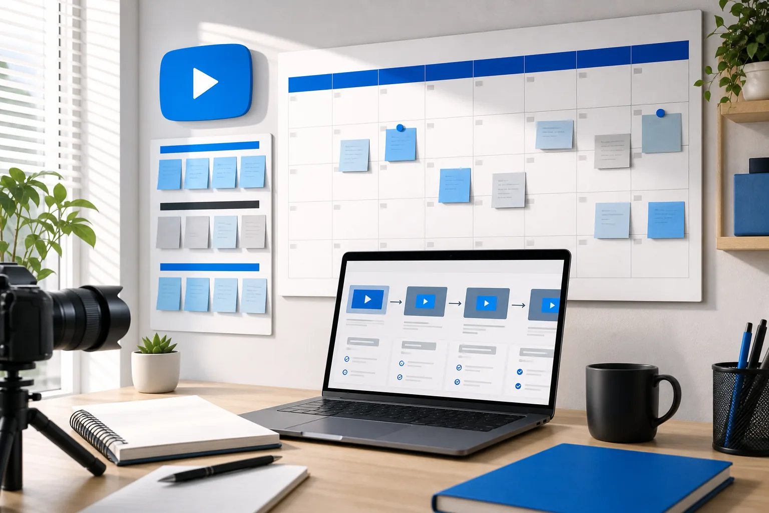 YouTube training content calendar organized by audience problems and publishing dates.